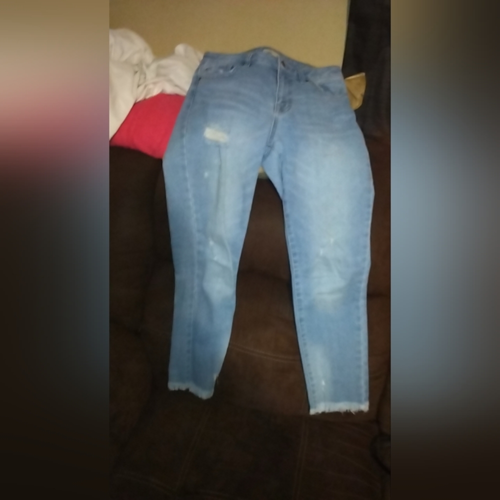 Light wash mid rise Chelsea and violet jeans size 14